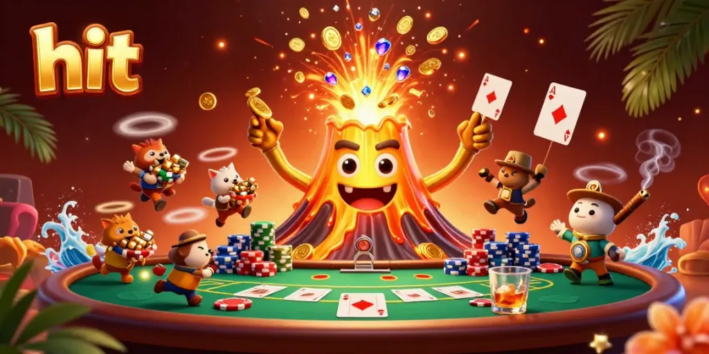 Win with the hit casino volcano erupting coins and treasure in a vibrant gaming scene