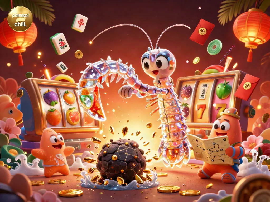 Witness the galactic samurai mantis shrimp in action at phimmoi chill, surrounded by glamorous casino elements!
