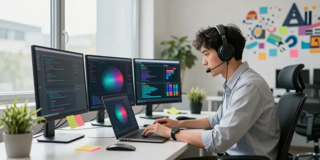 Data analyst in modern workspace focused on generative engine optimization analytics.